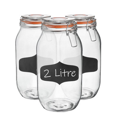 Argon Tableware Glass Storage Jars With Labels - 2 Litre - Seal - Pack Of 6 Orange