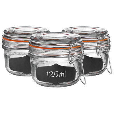 Argon Tableware Glass Storage Jars With Labels - 125Ml - Seal - Pack Of 6 Orange