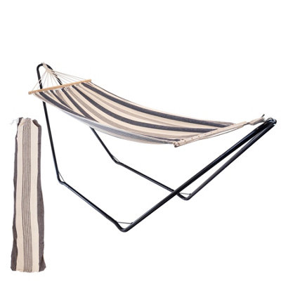 Harbour Housewares Garden Spreader Bar Hammock With Stand - Navy Stripe-37962 