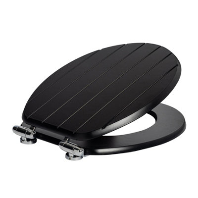 Harbour Housewares Soft Close Toilet SeatBlack Mdf Grooved Lid Easy Install Durable Bathroom Accessory With Quiet Close from B&Q