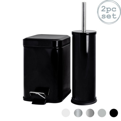 Harbour Housewares 3L Bathroom Bin & Brush SetBlackMismatched Stainless Steel Slim Trashcan Pedal Bin & Toilet Brush Set from B&Q