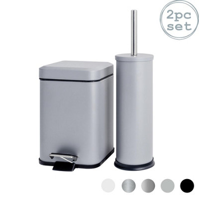 Harbour Housewares 3L Bathroom Bin & Brush SetMatt GreyMismatched Stainless Steel Slim Trashcan Pedal Bin & Toilet Brush Set from B&Q
