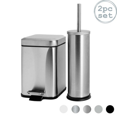 Harbour Housewares 3L Bathroom Bin & Brush SetBrushedMismatched Stainless Steel Slim Trashcan Pedal Bin & Toilet Brush Set from B&Q