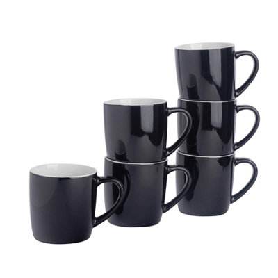 Argon Tableware 350Ml Coloured Coffee MugsBlackSet Of 6Gloss Ceramic Stoneware Latte Cappuccino Cups Hot Chocolate Cups from B&Q