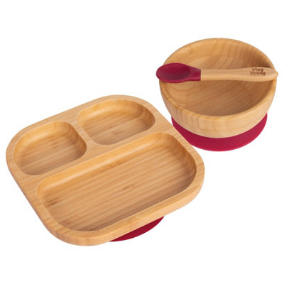 Tiny Dining 3Pc Bamboo Suction Feeding SetSegmented/redDivided Non-Slip Bamboo Baby Self-Feeding Dining Weaning Set from B&Q