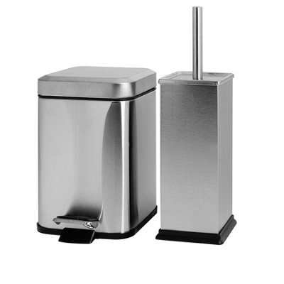Harbour Housewares Brushed Steel Square Toilet Brush & Bin Set - Image 4
