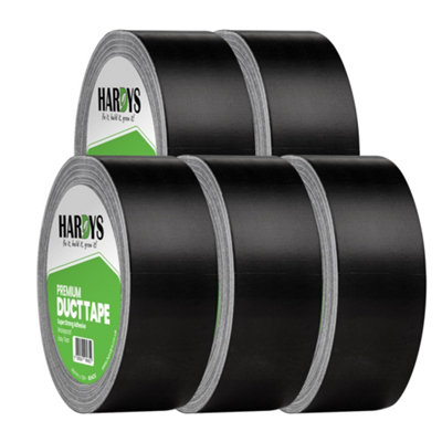 Hardys Black Duct Tape(L) 50M X (W) 48mm220Um ThickWaterproof BackingCloth LatticeStrong AdhesiveEasy Tear5 Pack from B&Q