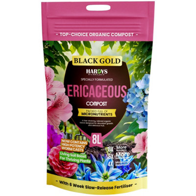 Hardys 8L Ericaceous Compost MixBlack Gold Organic Worm Cast Soil With LoamVolcanic DustPerlite4.0 Ph Acidic Soil from B&Q