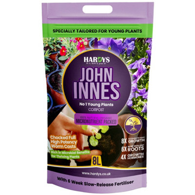 Hardys 8L John Innes No 1 Young Plant CompostOrganic Worm Cast Fertiliser Enhanced 6 Week FeedSoil ImproverPeat Free from B&Q