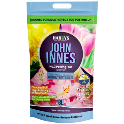 Hardys 8L John Innes No 2 Potting-On CompostOrganic Worm Cast Fertiliser Enhanced 5 Week Feed For FlowersFruitsVegetables from B&Q