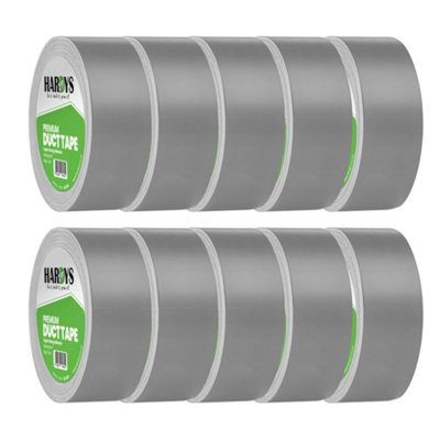 Hardys Silver Duct Tape(L) 50M X (W) 48mm220Um ThickWaterproof BackingCloth LatticeStrong AdhesiveEasy Tear10 Pack from B&Q