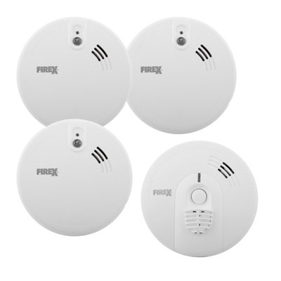 Kidde Mains Powered 3 Smoke Alarms And 1 Heat Alarm Kit With Alkaline Back-Up Battery - Firex Kf Series