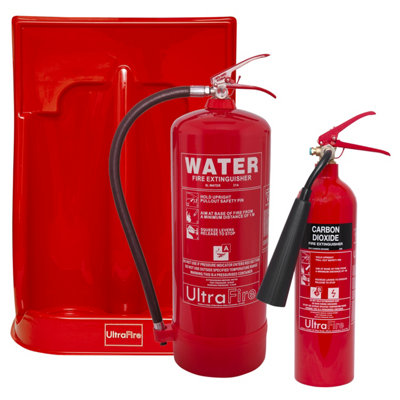 9Ltr Water, 2Kg Co2 Fire Extinguisher & Double Extinguisher Stand- Ultrafire Fire Extinguisher Bundle