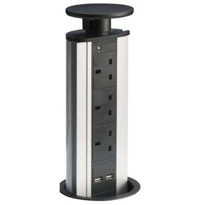 Eld Pow-2B Powerport 3 X 13A Pop Up Sockets With Twin Usb Outlets Black from B&Q