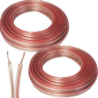 2X 10M (33 Ft)0.75mm Speaker Cable 19 Awg Home Cinema Hi-Fi Audio Surround Sound Cca Wire Reel from B&Q