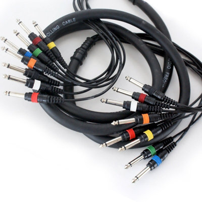 Pro 2.5M 8 Way 6.35mm Mono Male Jack To Plug Loom Cable 1/4" Audio Snake Lead from B&Q
