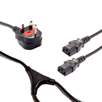  - 5.5M Uk Mains Plug To 2X Iec Female C13 Y Splitter Cable 10A Power Lead Socket