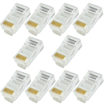 10X Rj45 Cat5E Cable Crimp Connectors Jack Plugs 8P8C Network Ethernet Data End from B&Q