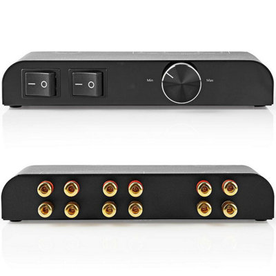 2 Way Stereo Speaker Splitter & Volume Control Hi Fi Loudspeaker Audio Switch from B&Q