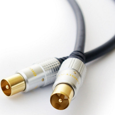 2M Gold Male Aerial Cable Lead Fly Coax To Rf Plug Digital Coaxial Freeview + Tv from B&Q
