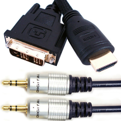  - 5M Pc Laptop To Hd Tv Cable Kit Hdmi Dvi 3.5mm Plug