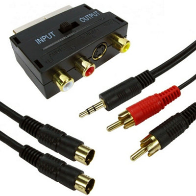  - 10M Pc Laptop To Tv Cable Kit S Video & 3.5mm Audio To 2 Rca Phono Scart Lead