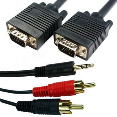  - 10M Pc Laptop To Tv Cable Kit Vga Svga Male & 3.5mm Jack Plug 2 Rca Audio Lead
