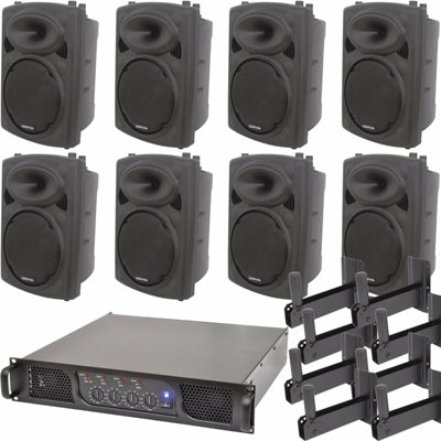 B&Q -  Pro Bar Club Sound System 8X Loud Wall Speaker 4 Channel 1600W Music Player Kit