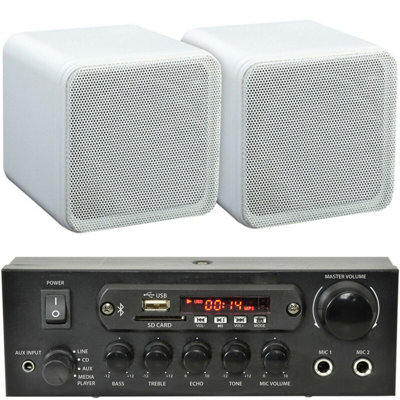 B&Q -  110W Bluetooth Amplifier & 2X 80W White Shelf Speakers Compact Wireless Hifi Kit