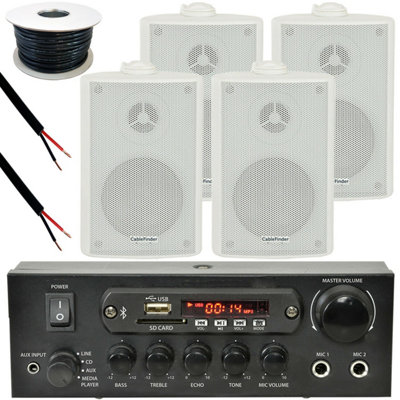 Loops Outdoor Bluetooth Speaker Kit 4X Karaoke Stereo Amp Garden Bbq Parties White