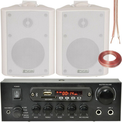Loops 2X Bluetooth Wall Speaker System 110W Bar Restaurant Wireless Amp Hifi Kit White