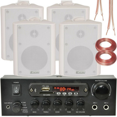 Loops Bluetooth Wall Speaker System 110W Bar Restaurant Wireless Amp Hifi Kit White
