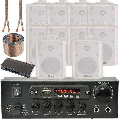 B&Q -  5 Zone Bluetooth Speaker Kit 10X 70W White Wall Mount Home Bar Stereo Amplifier