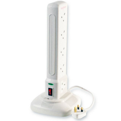  - 2M 10 Way Mains Power Tower Gang Extension Socket Surge Protected White Plug