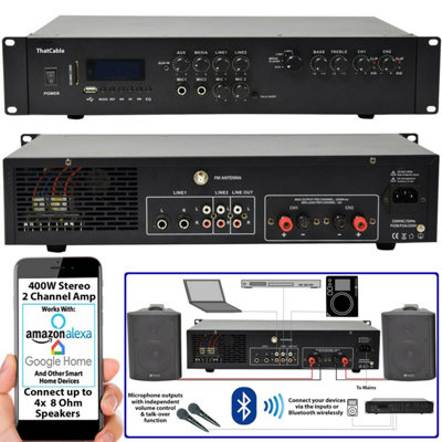 Loops 400W Stereo Bluetooth Amplifier 2 Channel Mixer Hifi Amp Wireless Loudspeaker from B&Q
