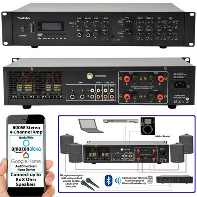 Loops 800W Stereo Bluetooth Amplifier4X 200W Channel Multi Zone Hifi Matrix Mixer from B&Q