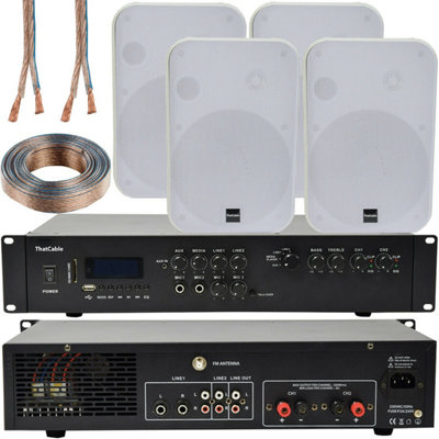 B&Q -  400W Bluetooth Sound System 4X White 200W Wall Speaker Channel Hifi Amplifier