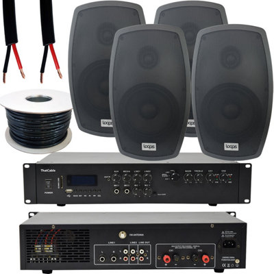 B&Q -  400W Loud Outdoor Bluetooth System 4X 140W Black Speaker Weatherproof Garden Music