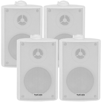 Loops 4X 3 60W White Outdoor Rated Garden Wall Speakers Wall Mounted Hifi 8Ohm & 100V from B&Q