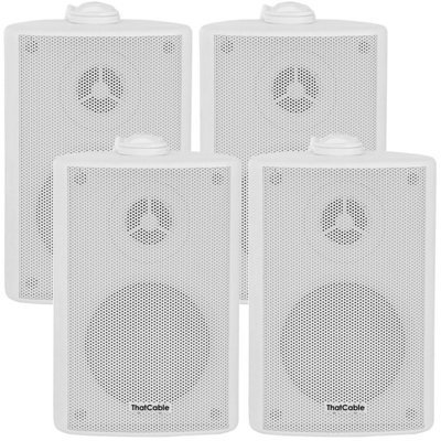 Loops 4X 6.5" 120W Outdoor Rated Garden Wall Speakers Wall Mounted 8Ohm & 100V White