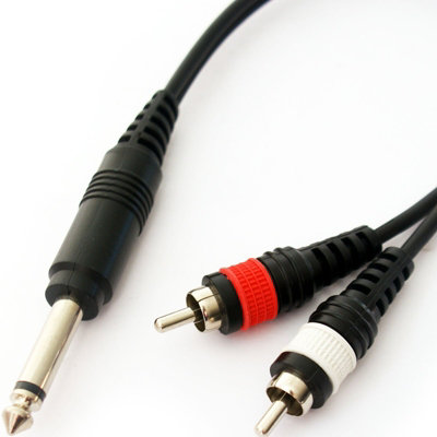 1.5M 6.35mm 1/4" Mono Jack To 2 Rca Male Cable Lead Audio Amp Ts Phono Plug from B&Q