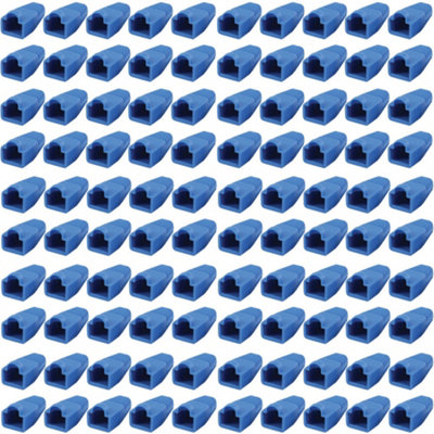  - 100X Blue Rj45 Strain Relief Network Cable Cat5/6 Connector Boot Cover Cap End