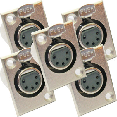  - Qty 5 Xlr 5 Pin Pole Female Solder Connector Chassis Panel Mount Module Socket