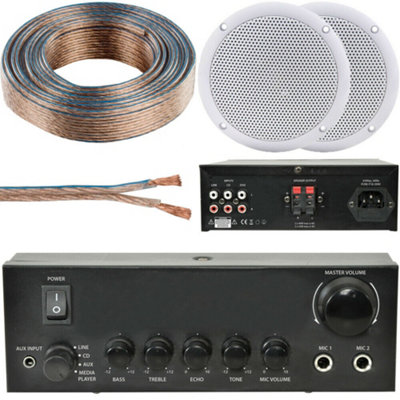 B&Q -  110W Stereo Amplifier System Kit 2X Waterproof Bathroom Kitchen Ceiling Speakers