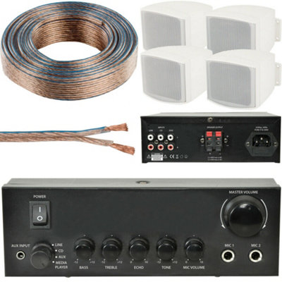 Loops 110W Mini Stereo Amplifier System 4X Background Wall Speaker Bedroom Office Aux from B&Q