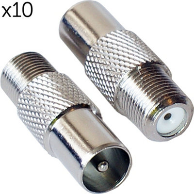  - 10X Tv Aerial Male Plug To F Connector Female Socket Adapter Converter Screw On