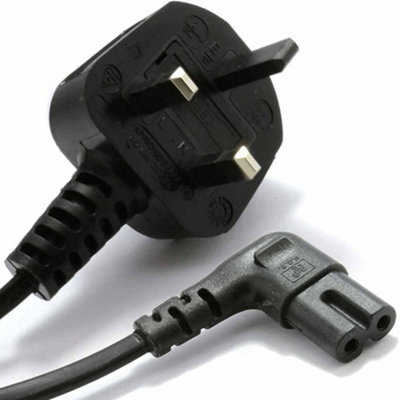  - 3M Uk Plug To Figure 8 Cable Lead 90 Degree Right Angled C7 Mains Power 3A