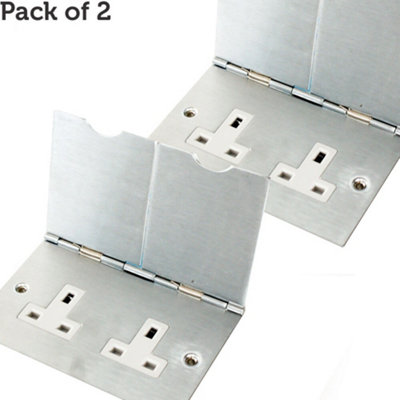 2X Double Floor Plug Socket Outlet Uk Electrical 2 Gang 13A Mains Brushed Steel from B&Q