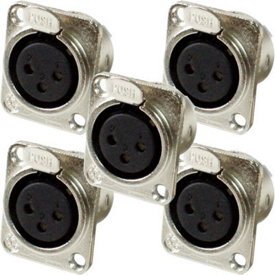  - 5X Xlr 3 Pin Female Panel Mount Solder Connector Chassis Mic Patch Audio Cable