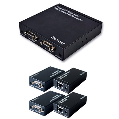  - 2 Port Way Vga & Audio Over Single Cat5E Cat6 Splitter Pc Distribution Extender